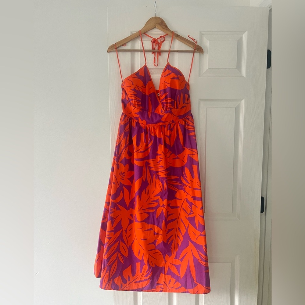 NWT STEVE MADDEN denise orange purple halter sun dress size Large